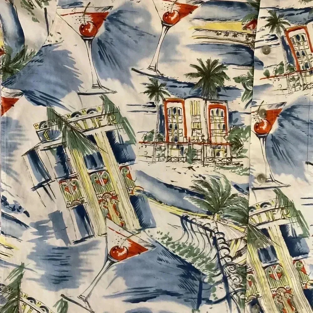 Pierre Cardin Multicolor Short Sleeve Button Up‎ Hawaiian Shirt Mens XL